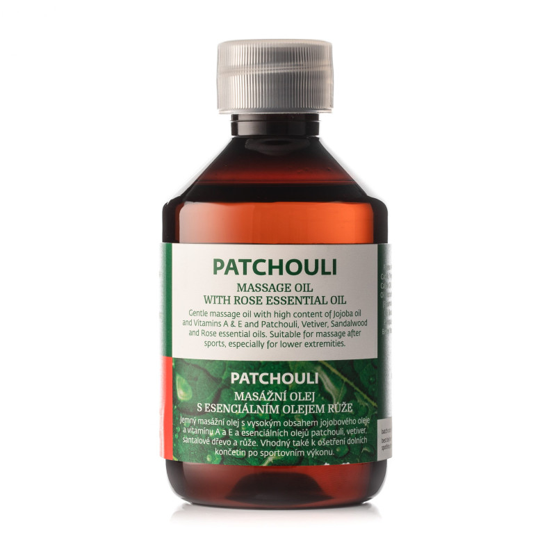 Patchouli masážní olej s esenciálním olejem růže